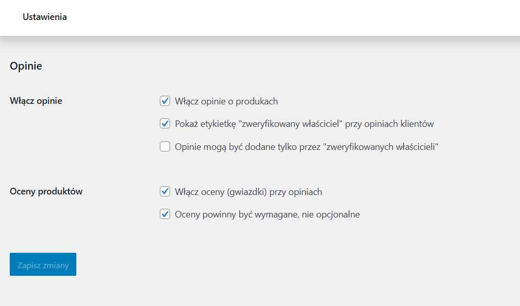 woocommerce ustawienia opinie